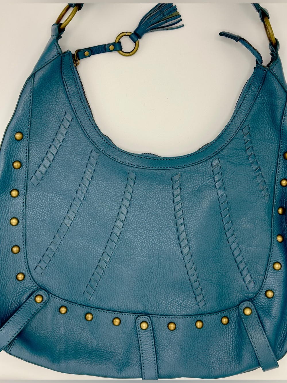 Fossil Blue Leather Shoulder Bag Purse Boho Metal Accents SHB1529 - Picture 5 of 12